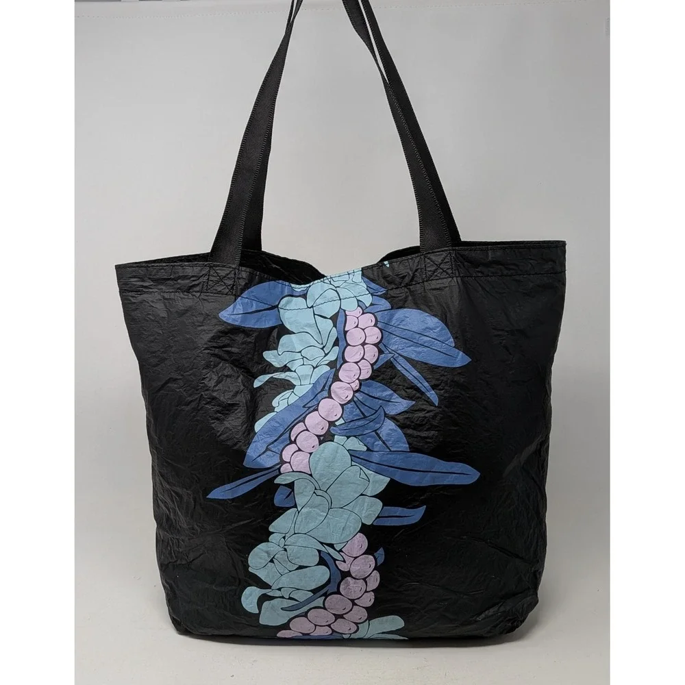 ALOHA Collection Reversible Tote Bag Mokihana Black Floral Hawaii - *READ*